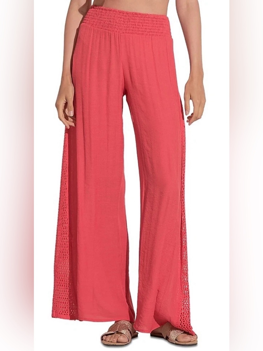 Elan Crochet Inset Coral Swimsuit Cover Up Pants | size: S